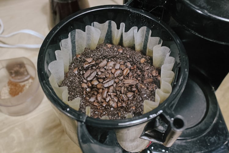 Blade grinder basket after being brewed.