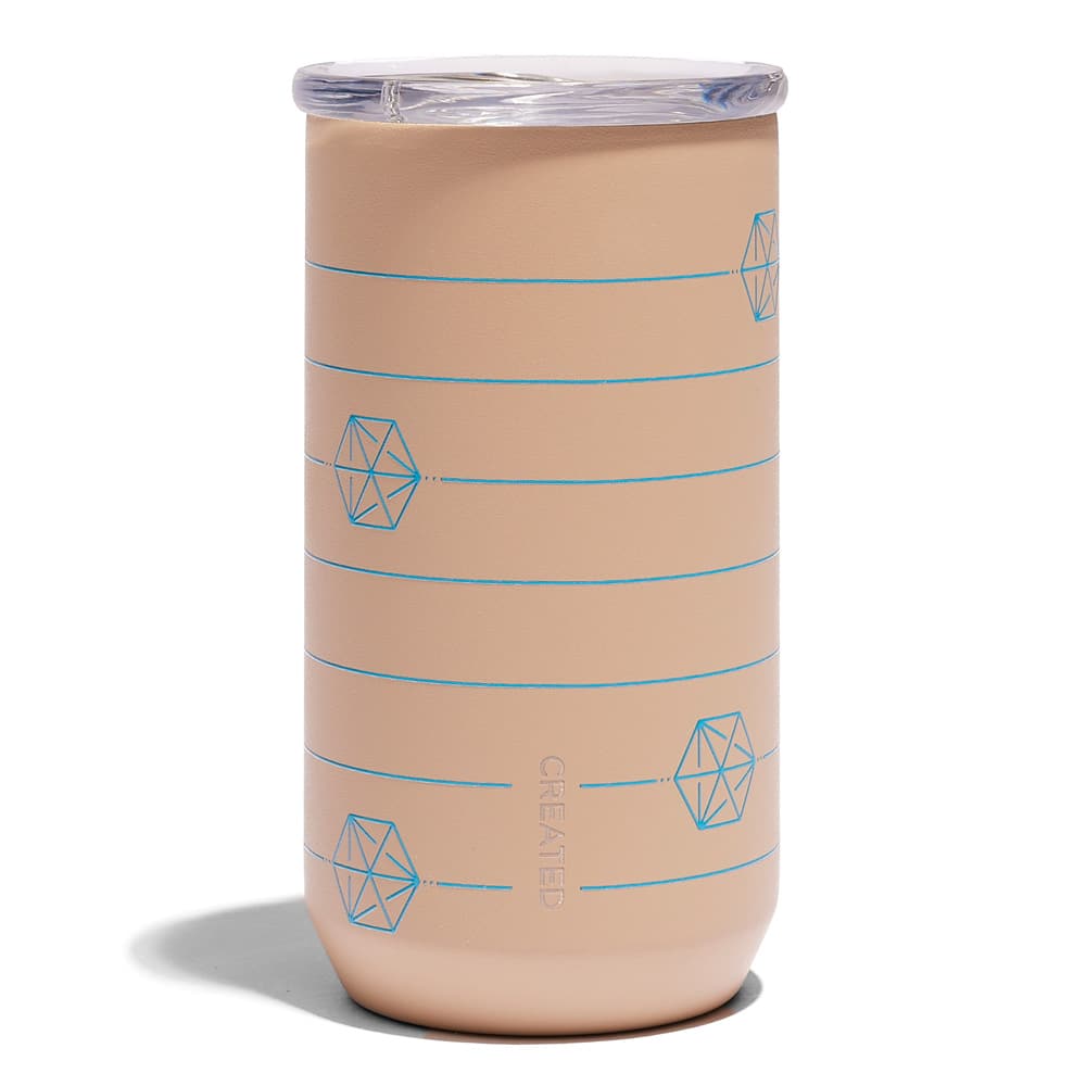 The back of the Blueprint Cube Tumbler. It features the Blueprint Cube on horizontal stripes. The Created. Co. logo is toward the bottom.